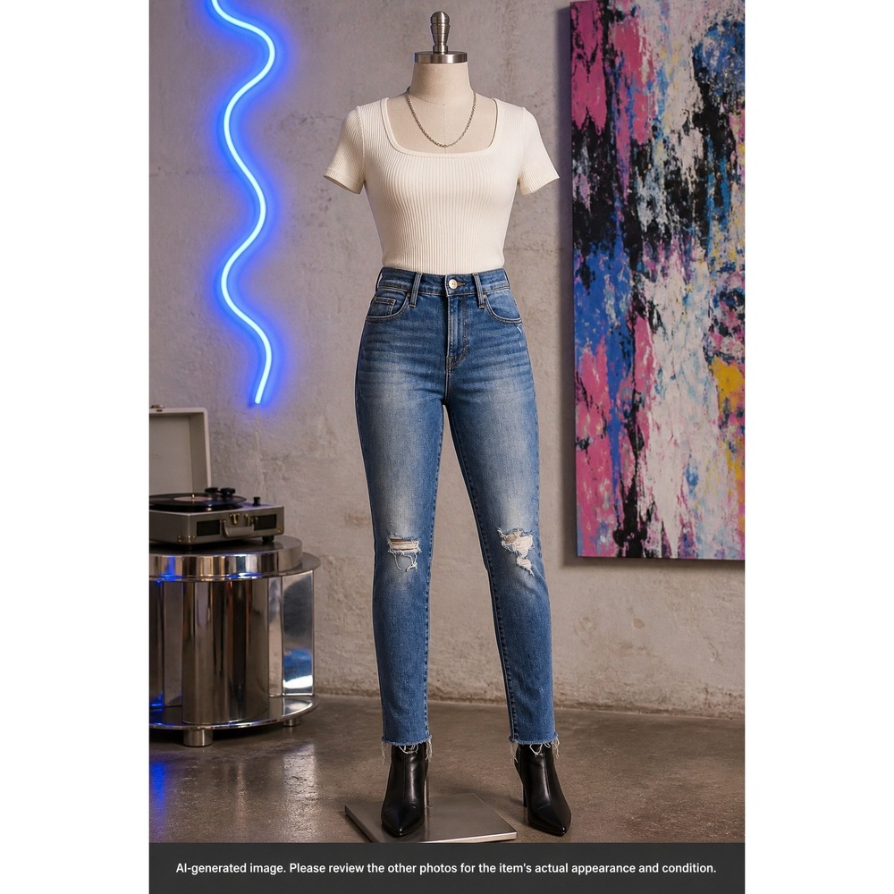 Frame Le High Skinny Jeans Blue Distressed Raw Hem Womens 29 High Rise Denim